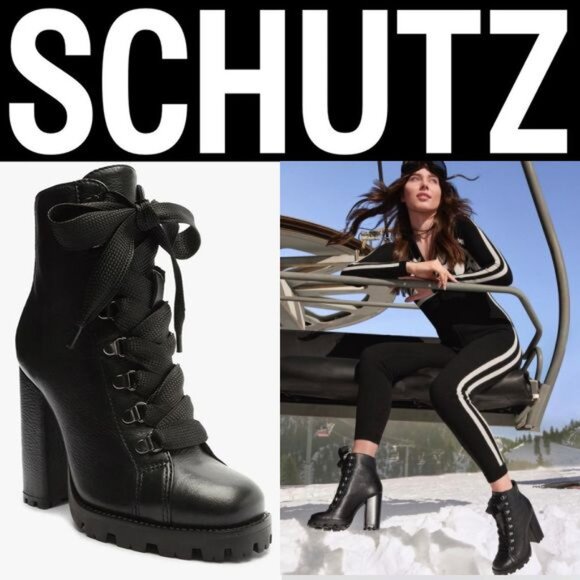 Schutz Zhara Lace up Ankle High Heel Bootie Size 8.5 Black Leather NEW $158 - Picture 1 of 16